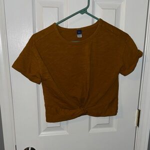 Old Navy Knot-Front Crop Top - Mustard Brown